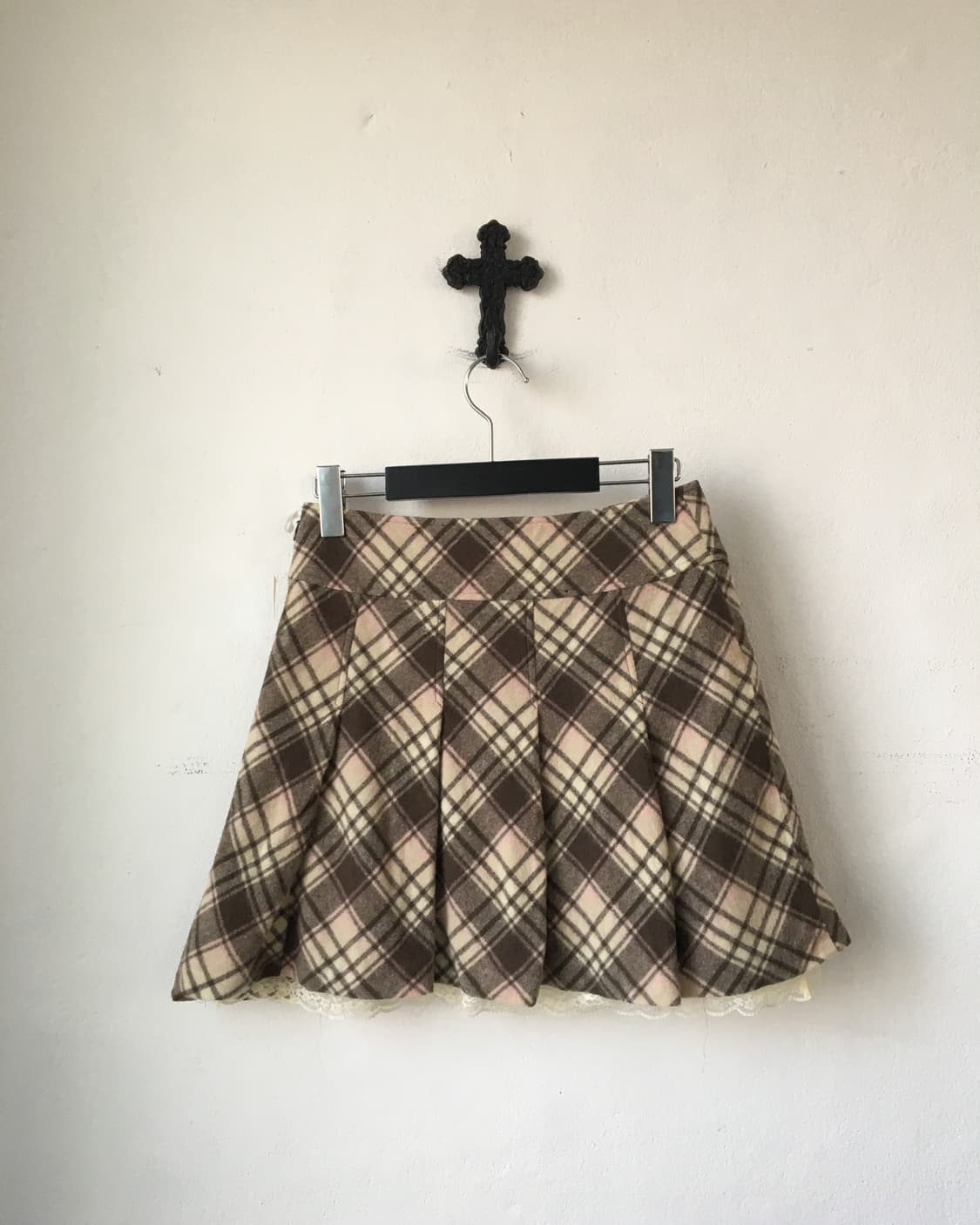 Button point check pattern pleats skirt 상품이미지2
