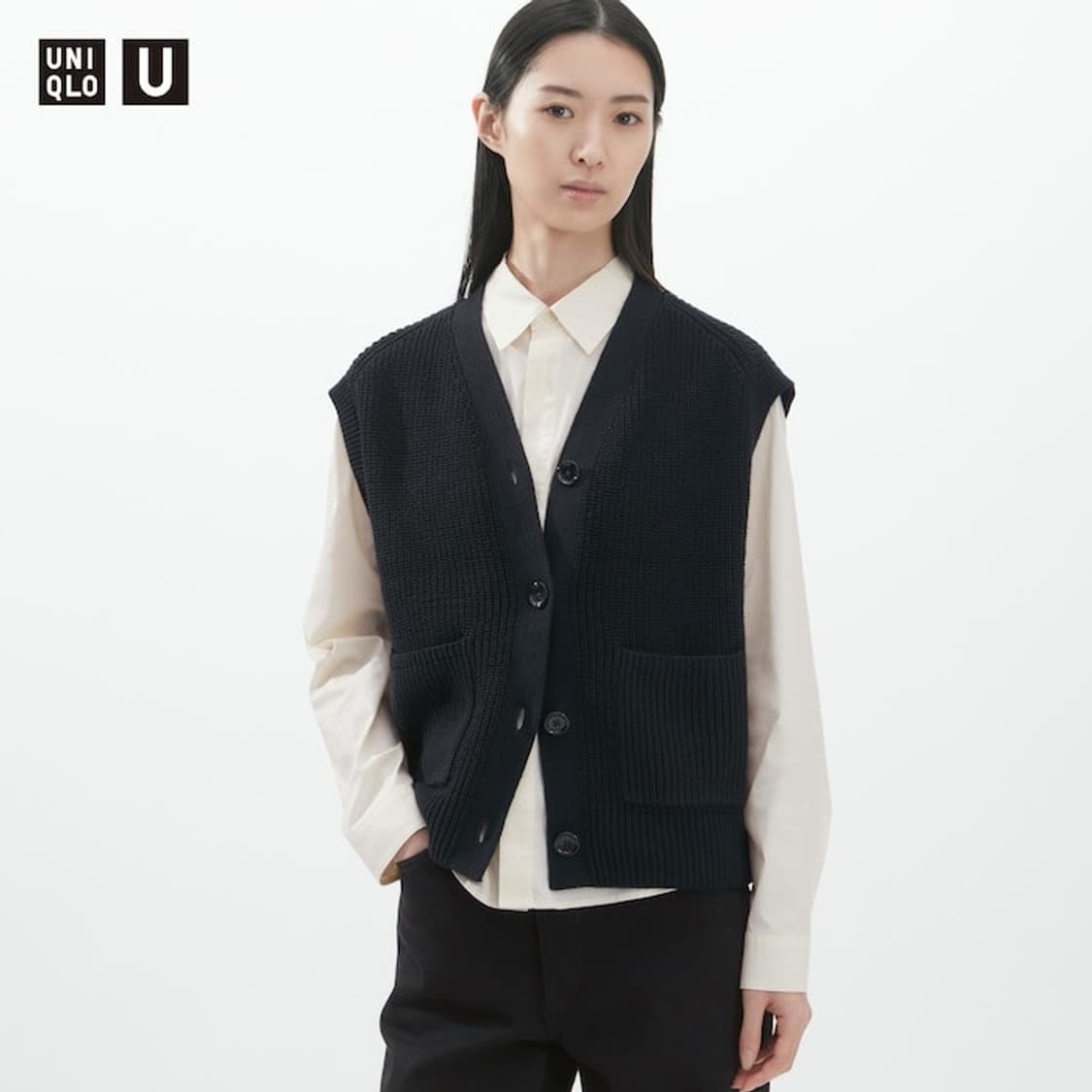 유니클로 Uniqlo 르메르 U 블랙 V넥 슬리브리스 카디건_M 상품이미지3