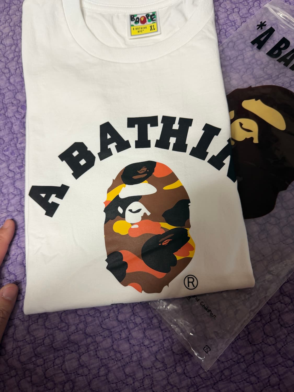 베이프 퍼스트 카모 컬리지 티셔츠 화이트 오렌지 XL (새상품) 상품이미지7