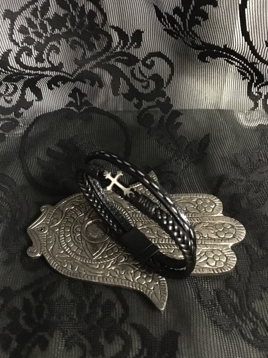 Vintage 핀터레스트 미니 십자가 크로스 두 줄 레더 꼬임 팔찌 상품이미지4