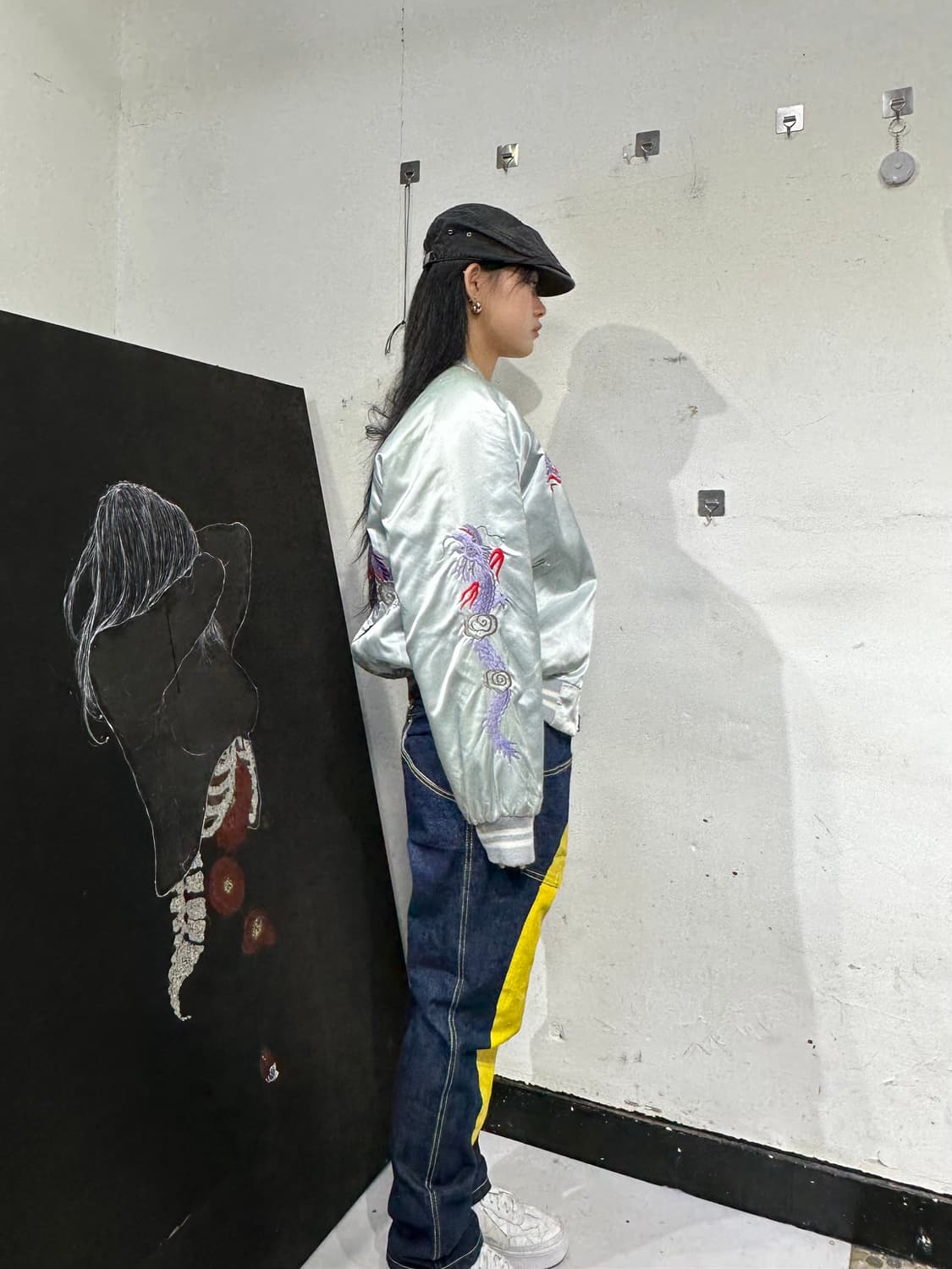 Jpn 일본빈티지 오리엔탈 회색 용 스카잔 자켓 상품이미지3