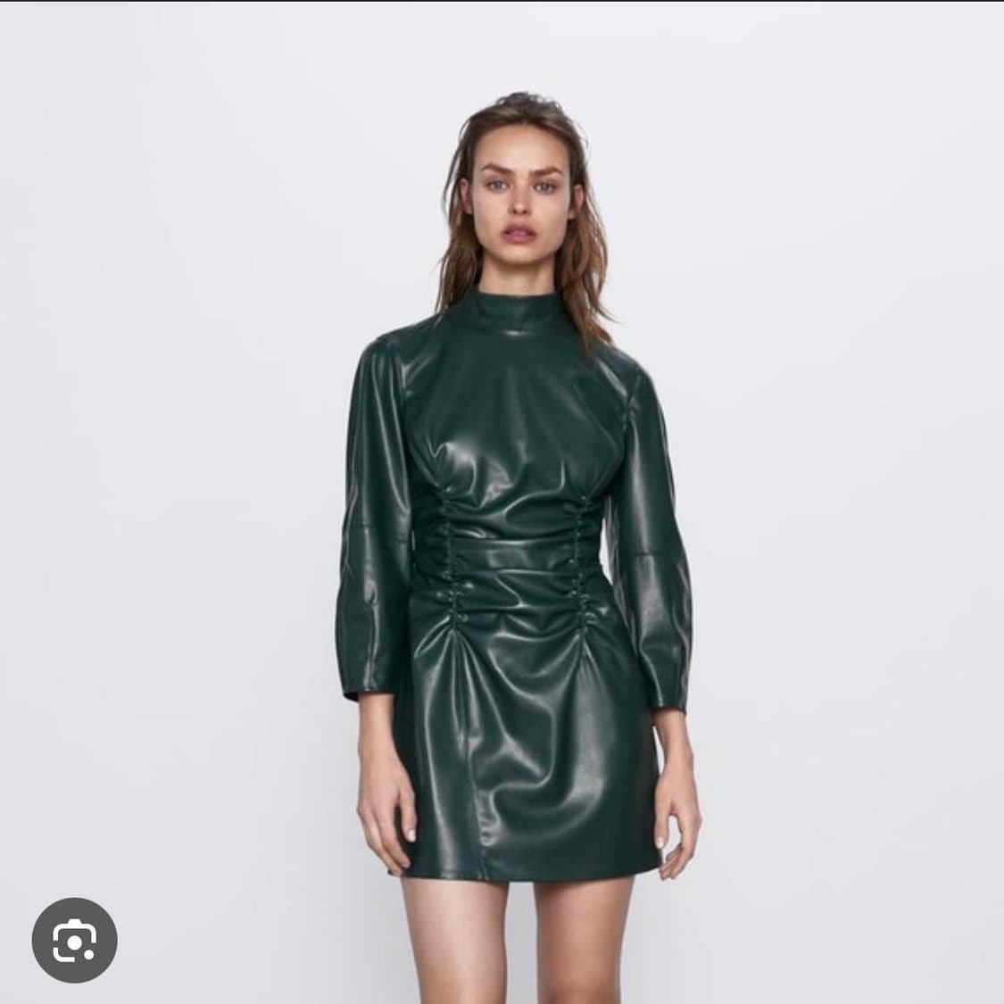 ZARA 자라 레더 셔링 핀턱 라인 하프넥 기모 가죽 원피스 S 새상품 상품이미지1