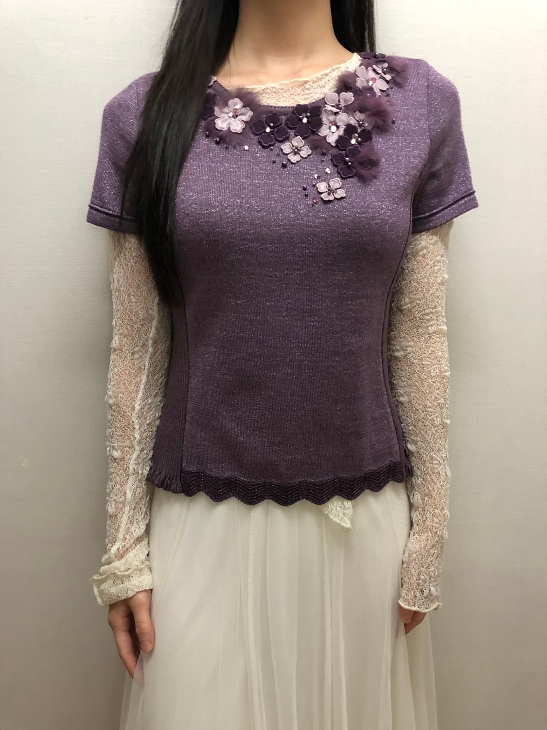 빈티지 퍼플 플라워 니트 상품이미지5