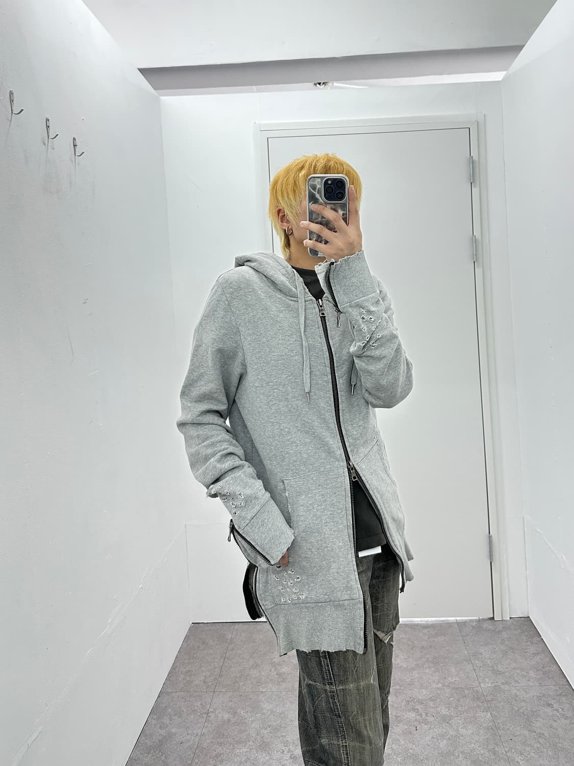 Distressed cut line 2way hood gray 상품이미지10