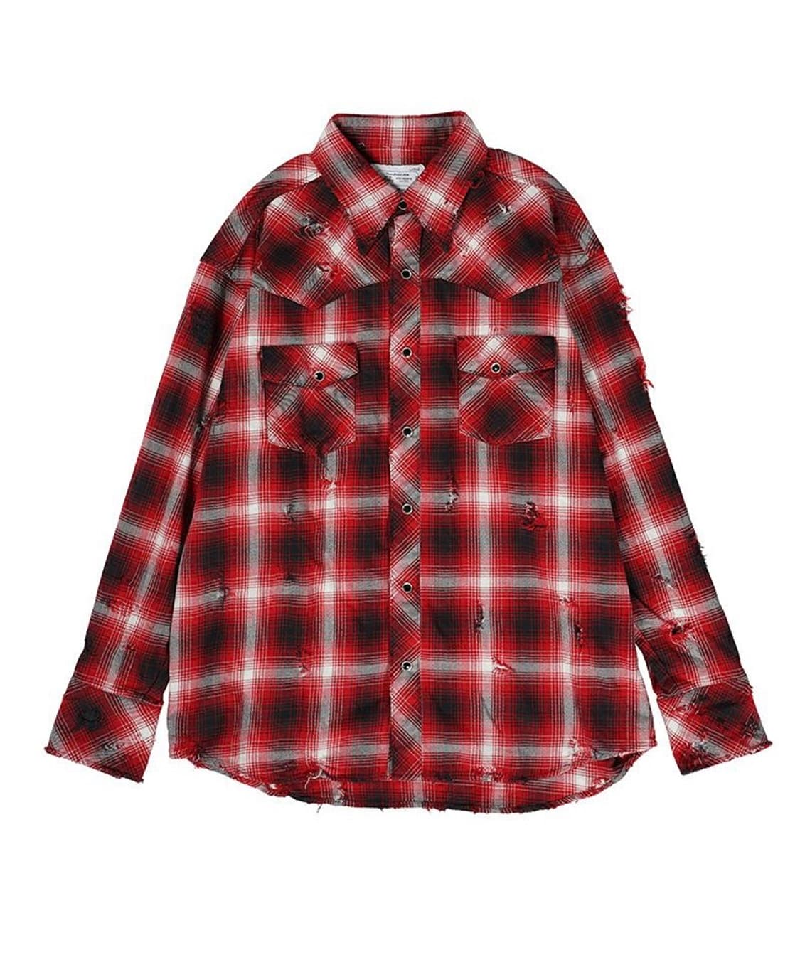 [새상품] Rafu 라푸 데미지 웨스턴 셔츠 레드 M 상품이미지1