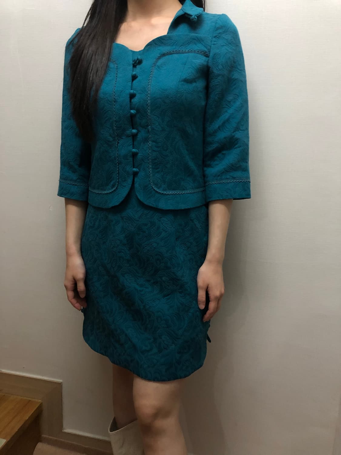 빈티지 청록 오리엔탈 자카드 원피스 상품이미지3