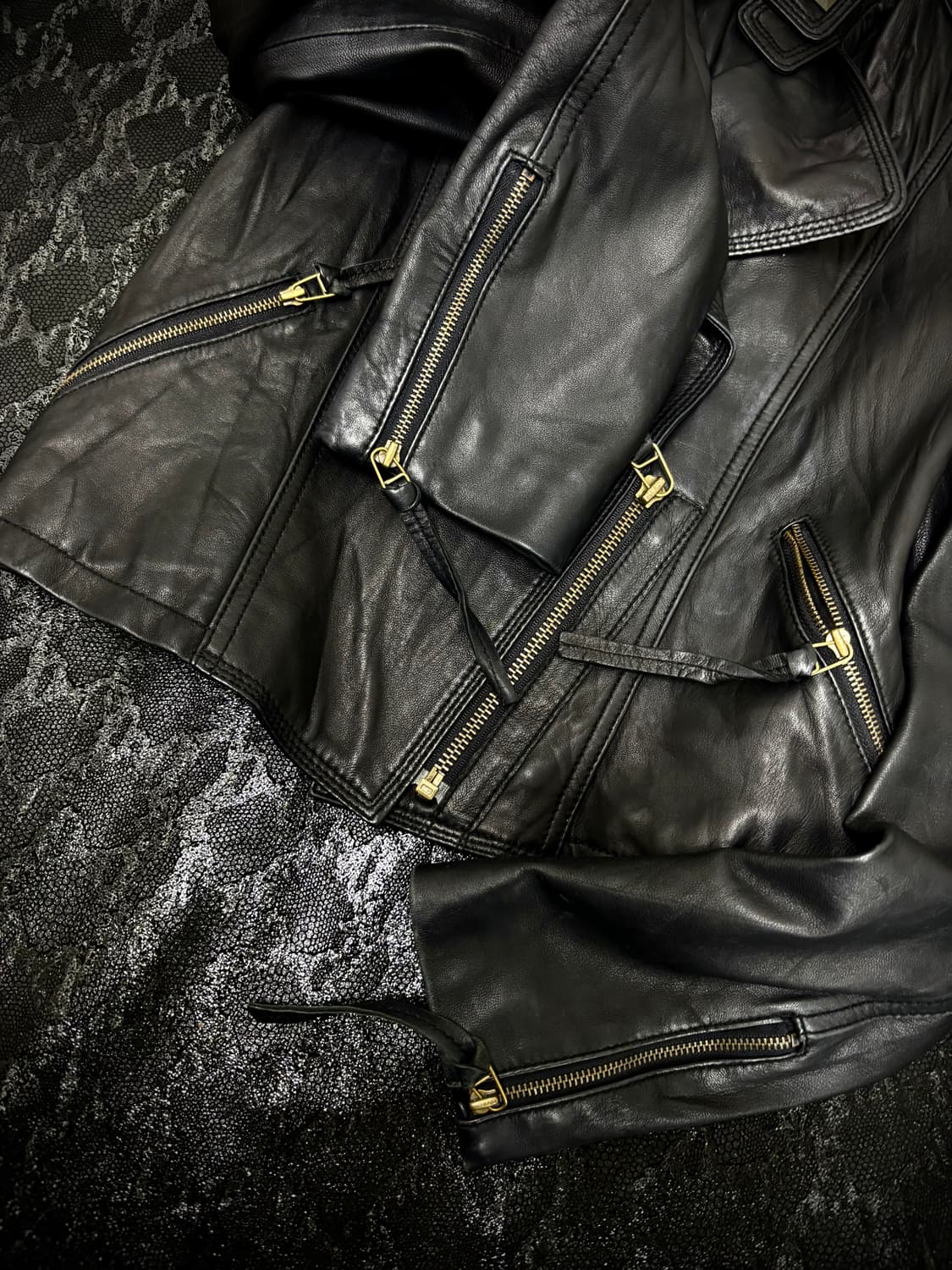“Vintage” Chic Mood Stud Leather Jacket 상품이미지4