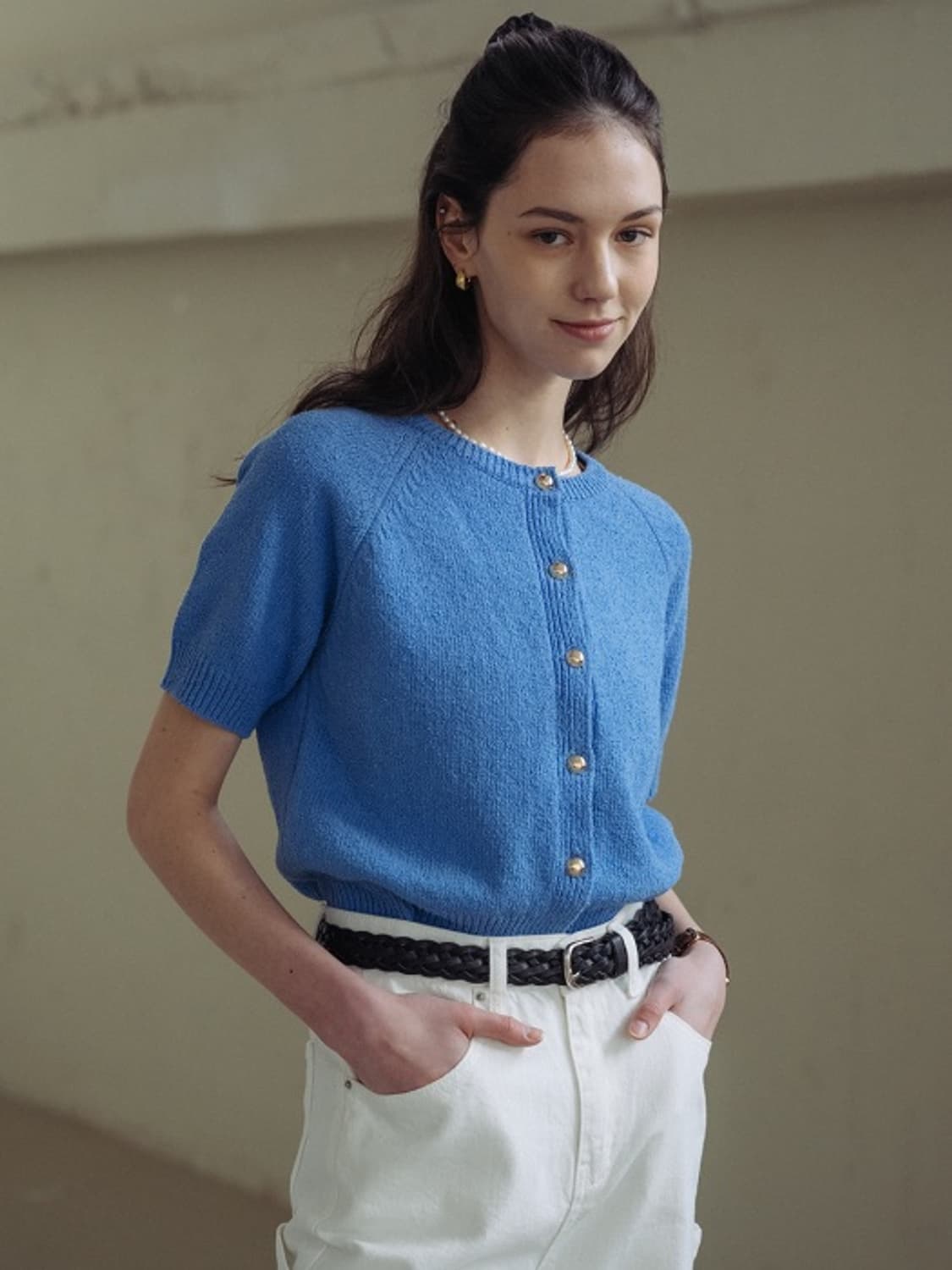 틸아이다이 로지 하프 슬리브 가디건 라운드 반팔 니트 F 상품이미지5