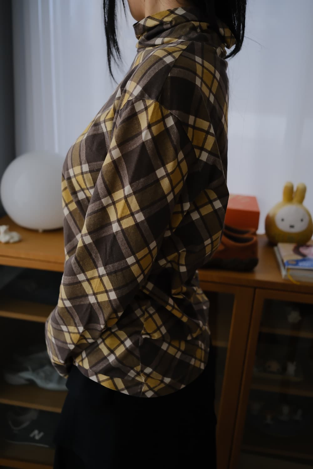 Plaid print turtle-neck top 상품이미지3