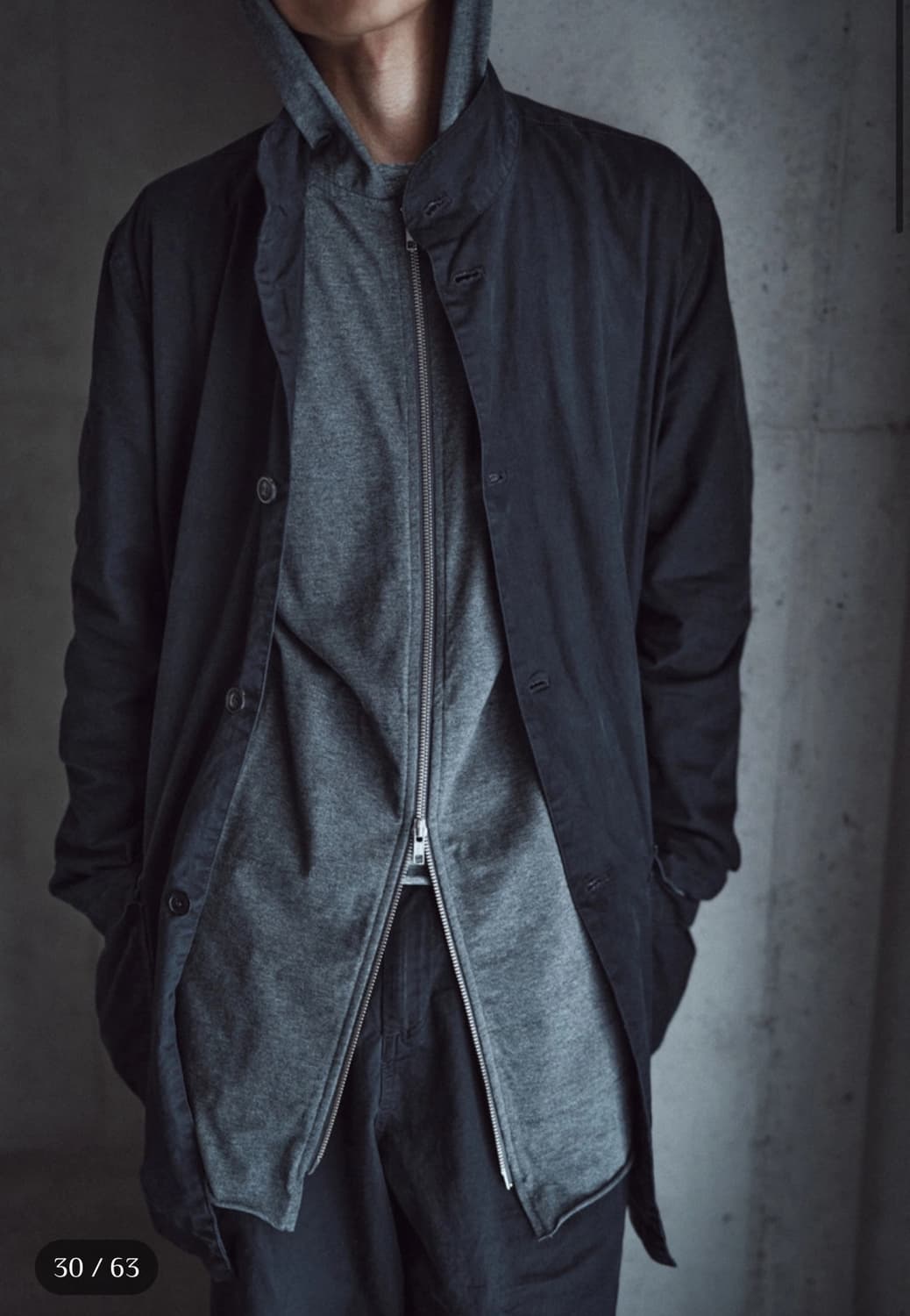 모노프리베 Textured Mid Coat Washed Black 상품이미지3