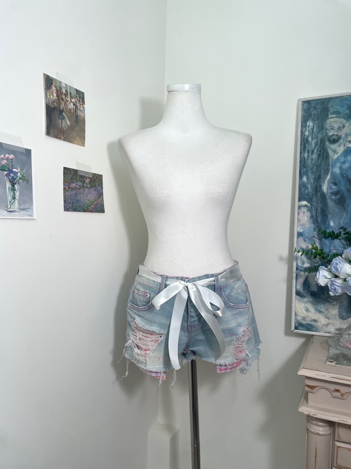 light denim pink check detail summer pan 상품이미지1