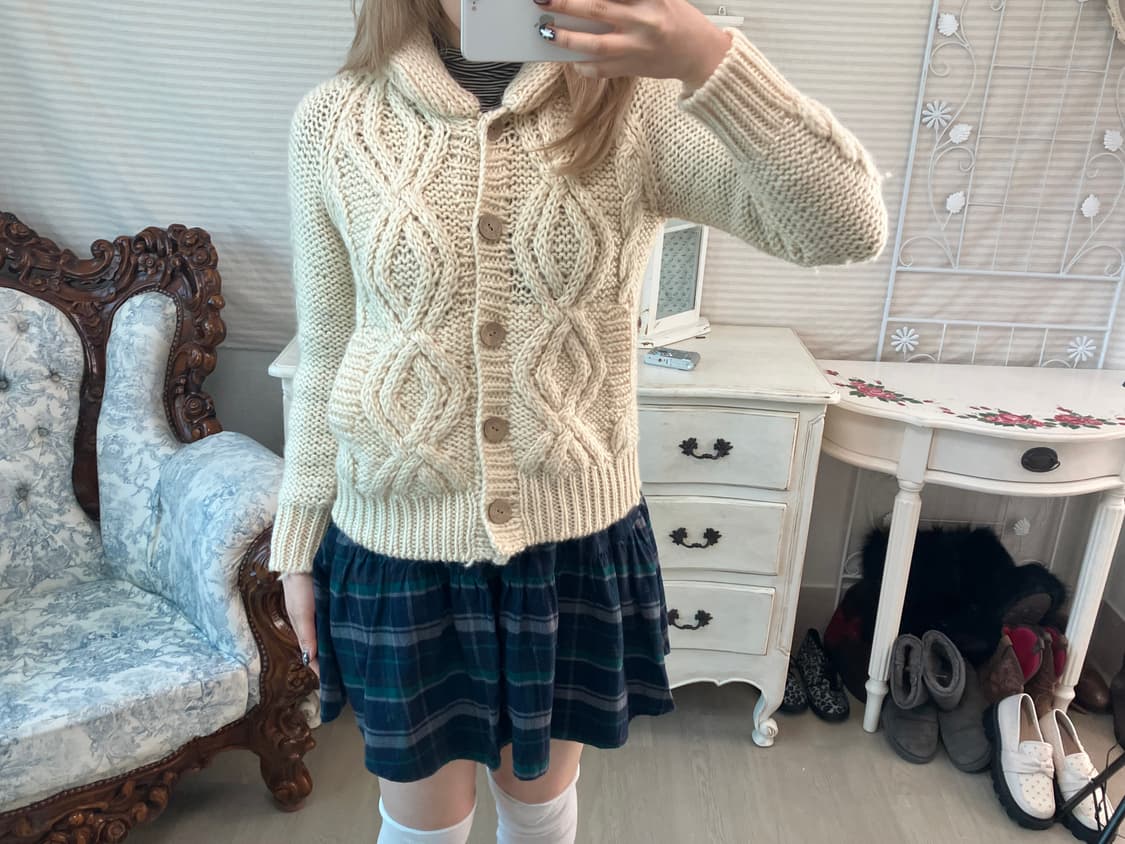 일본빈티지 캉캉 네이비/그린 체크 스커트 상품이미지4