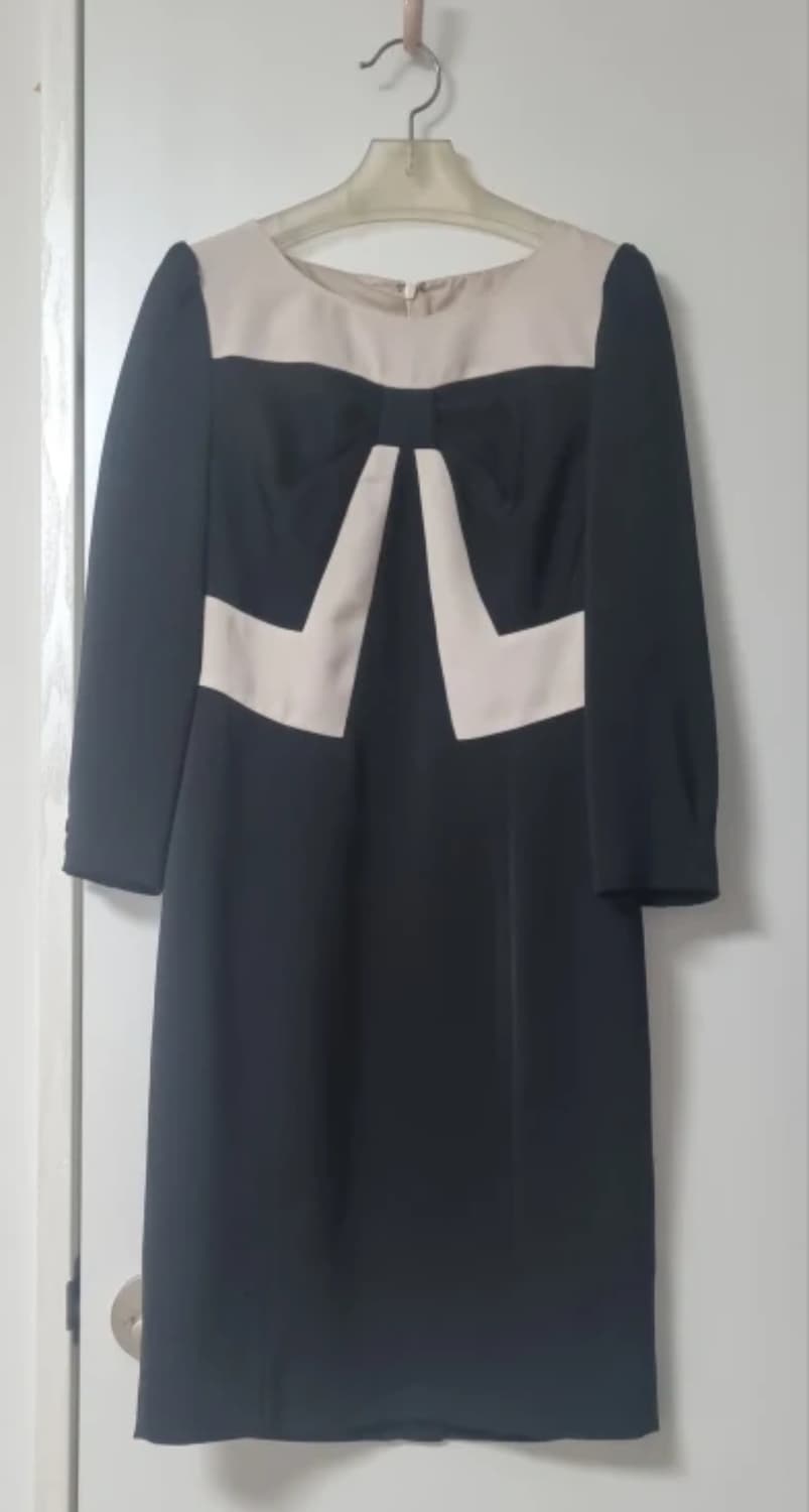 LYNN 린 블랙&베이지 배색 원피스 S (키작녀 정장 하객룩, 상견례룩 상품이미지1