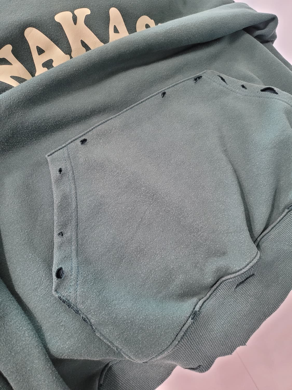 빈티지한 무드 가득, 나카스 디스트레스드 오버핏 후드 (그린) 상품이미지5