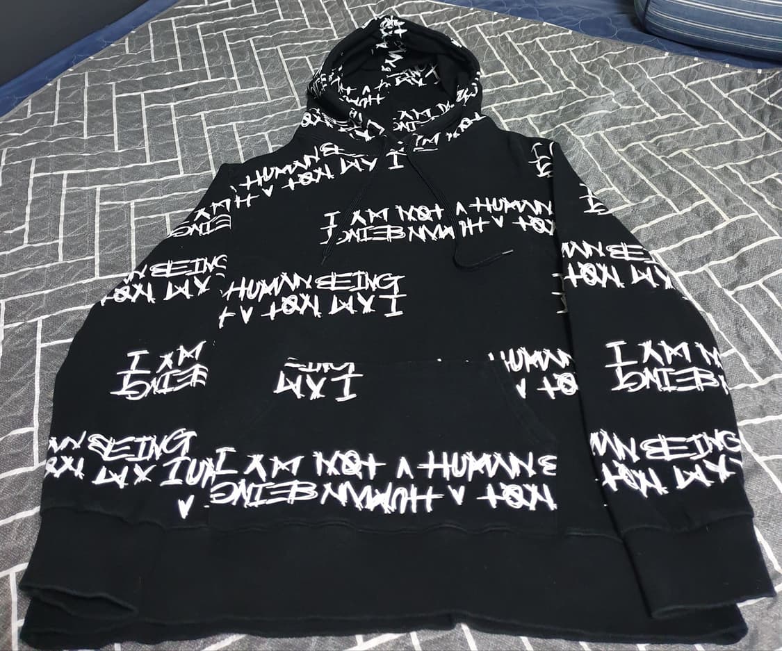 아임낫어휴먼비잉 빈티지 레터링 후드티 블랙 (XL) 상품이미지1