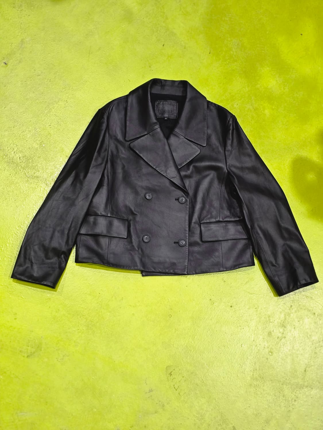 블랙 레더 더블 버튼 가죽 자켓 상품이미지2