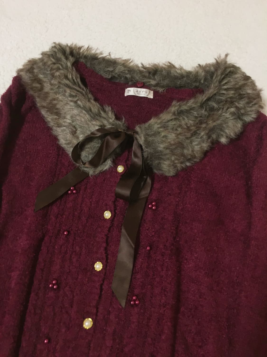 빈티지 엑시즈팜 버건디 퍼 니트가디건 상품이미지2