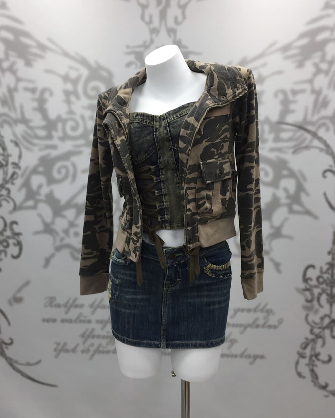 Y2K camo grunge zip-up hoodie 상품이미지2