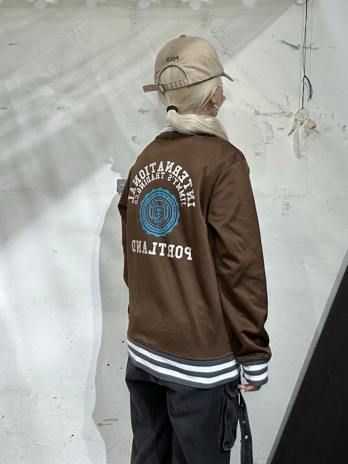 일본 빈티지 SHISKY 자수 프린팅 오버핏 브라운 트랙탑 져지 M 상품이미지5