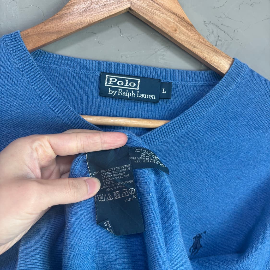 폴로 랄프로렌 코튼 브이넥 니트 스카이블루 상품이미지3