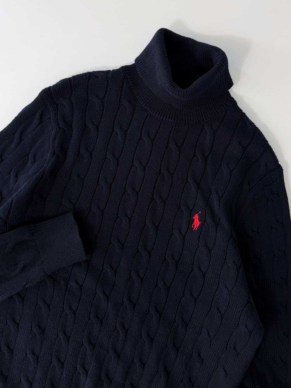 폴로 랄프로렌 루즈핏 신형 QR라벨 딥네이비 폴라 케이블 니트 상품이미지2