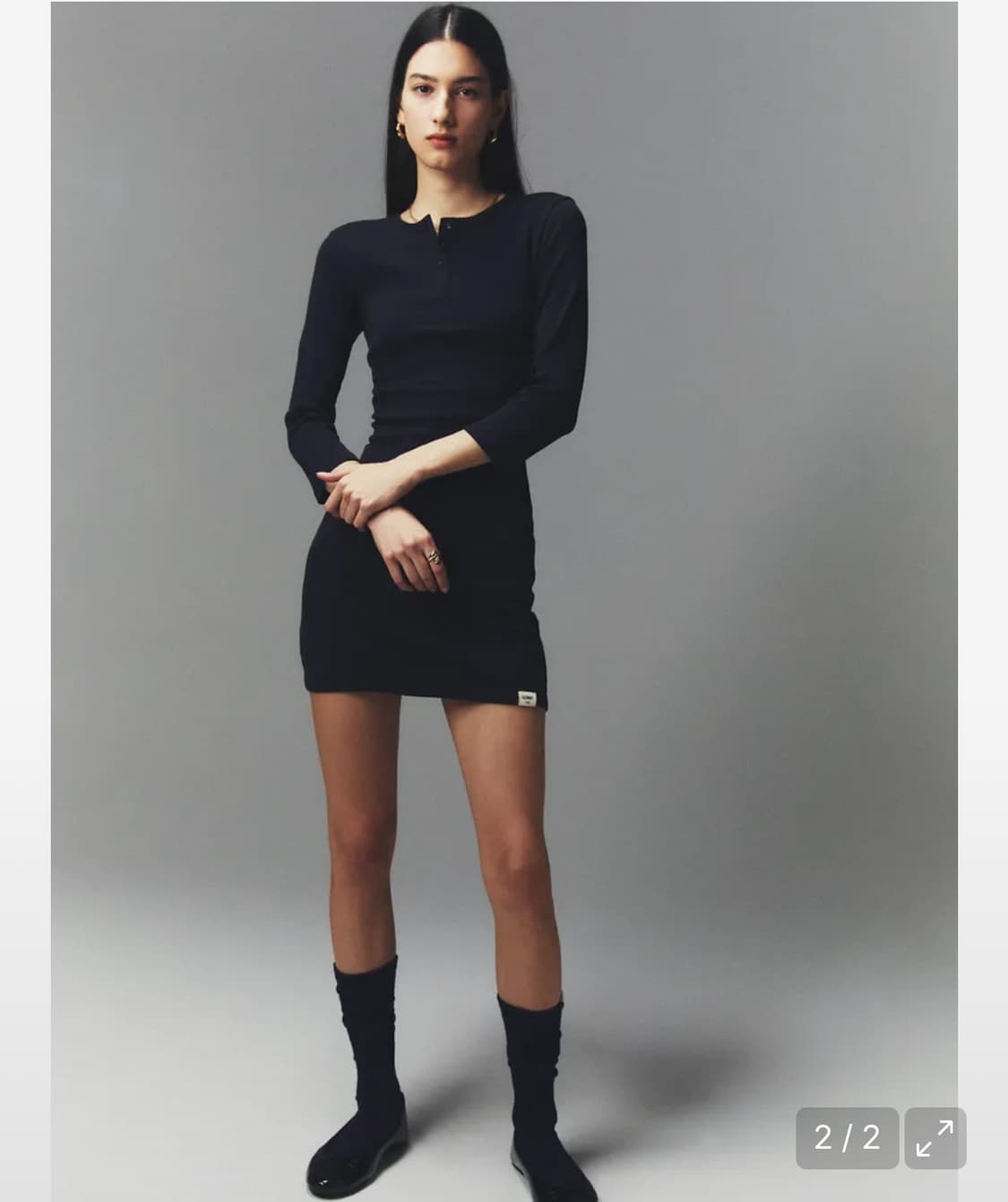 3/4 버튼 플라이 미니 드레스  네이비 상품이미지2