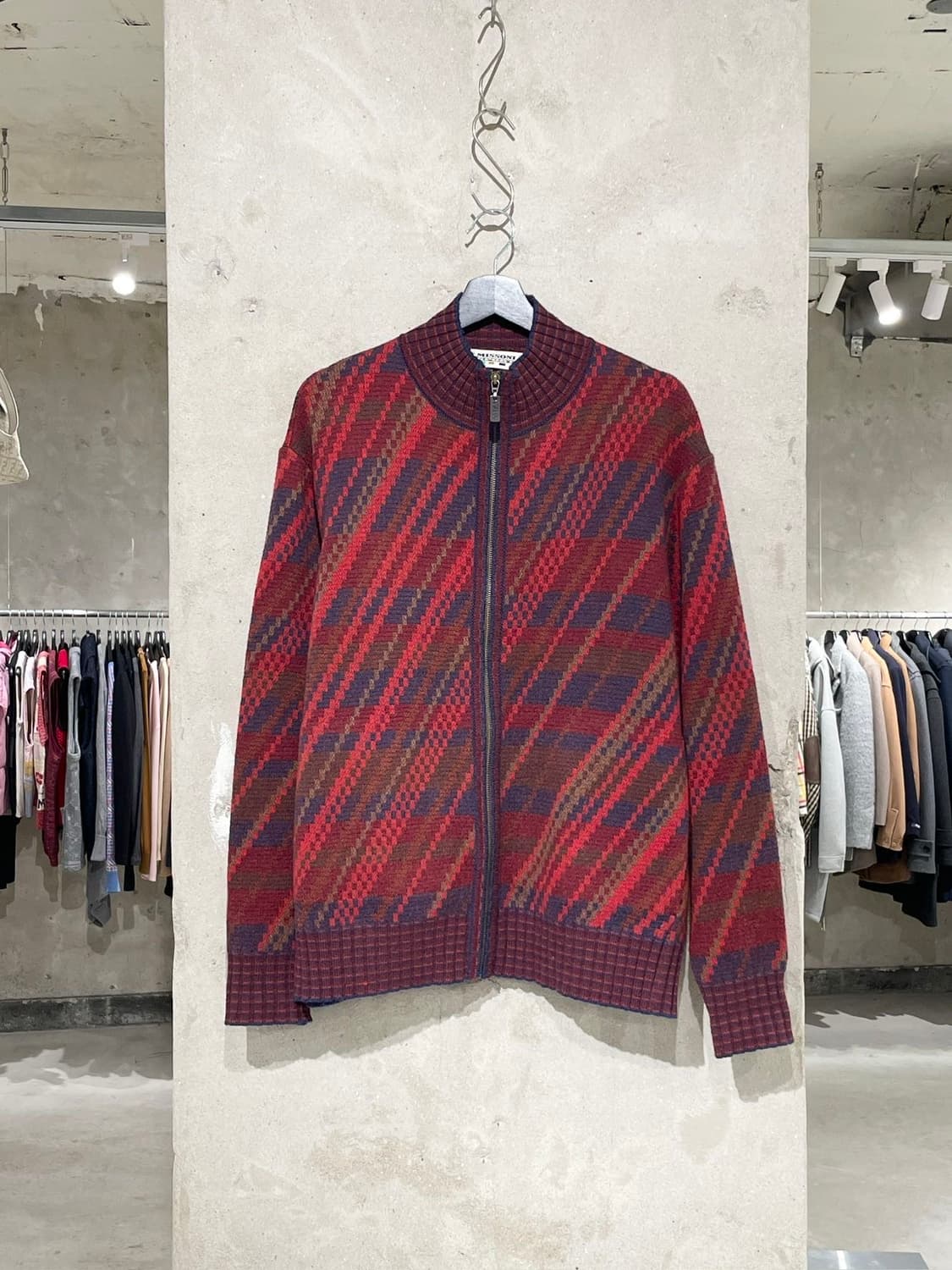 미쏘니 스포츠 레드 캐스케이드 니트 집업 자켓 상품이미지1