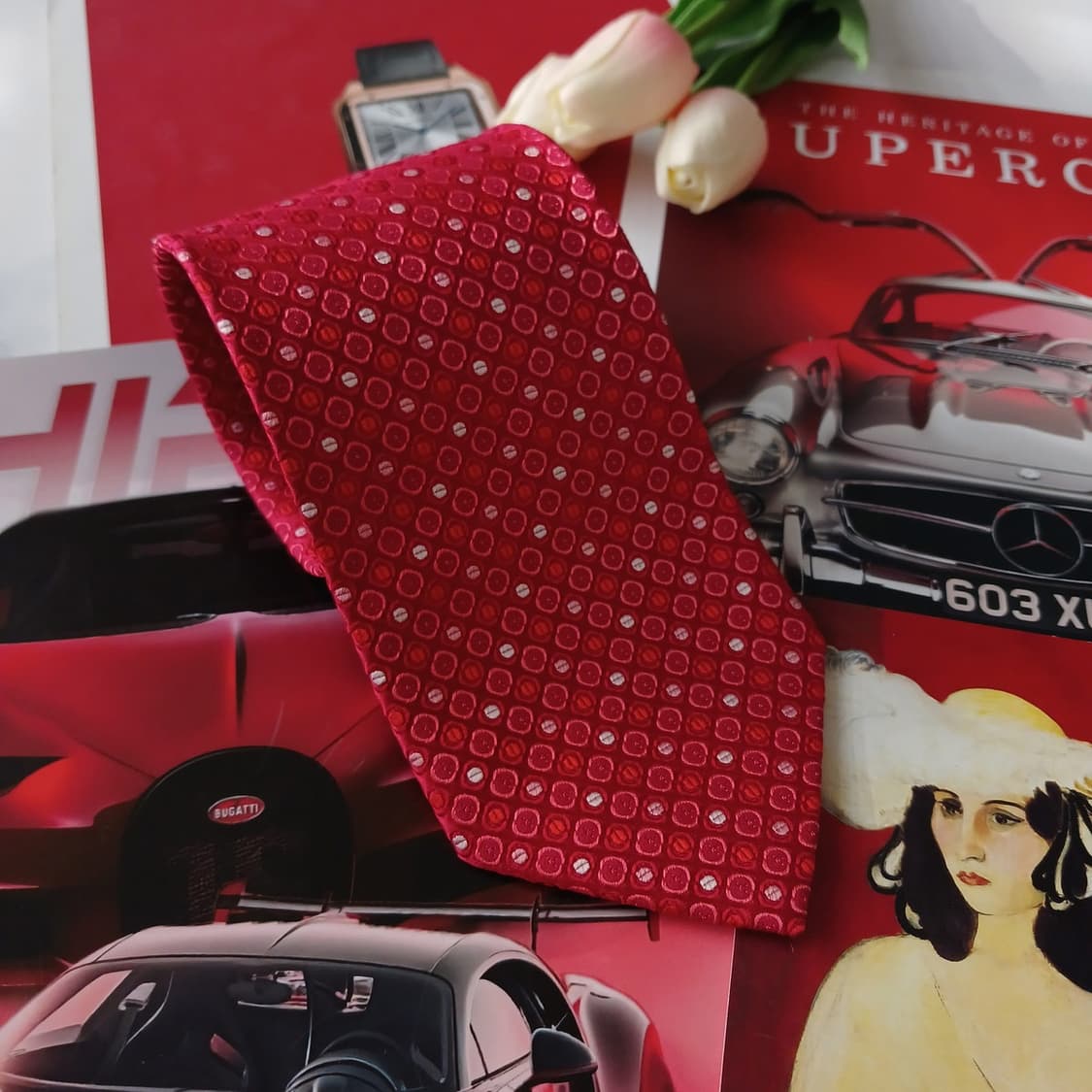 메트로시티 실크 레드 도트 패턴 넥타이 9.2cm A+등급 A18851
 상품이미지2