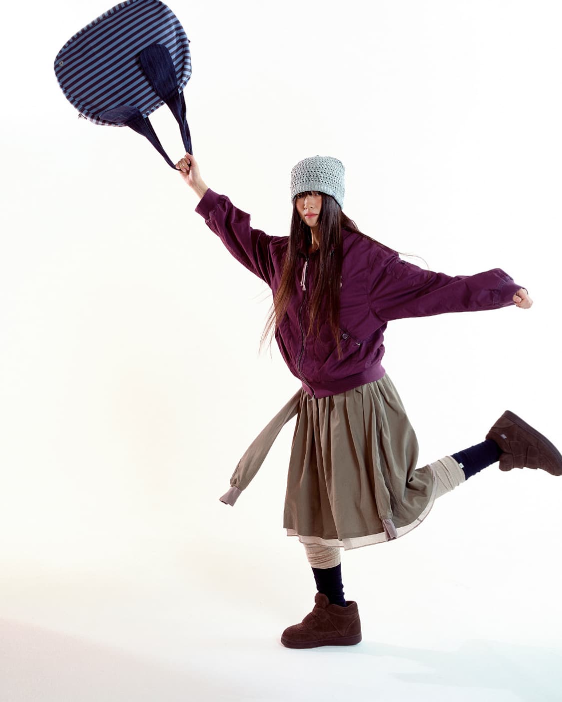 STRAP SHIRRING SKIRT ASH BROWN 상품이미지2