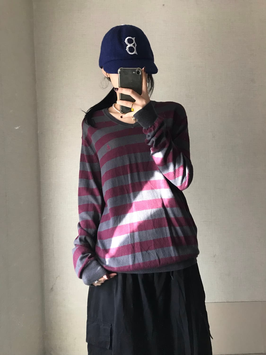 빈폴 그레이 버건디 스트라이프 니트 상품이미지2
