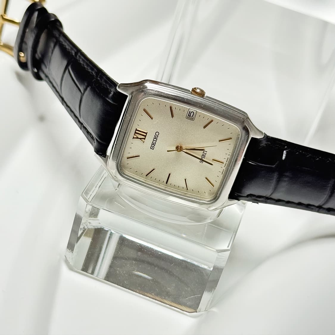 90s 빈티지 세이코 스피릿 렉탱글 데이트 샌드텍스처 샴페인 다이얼 워치 상품이미지1