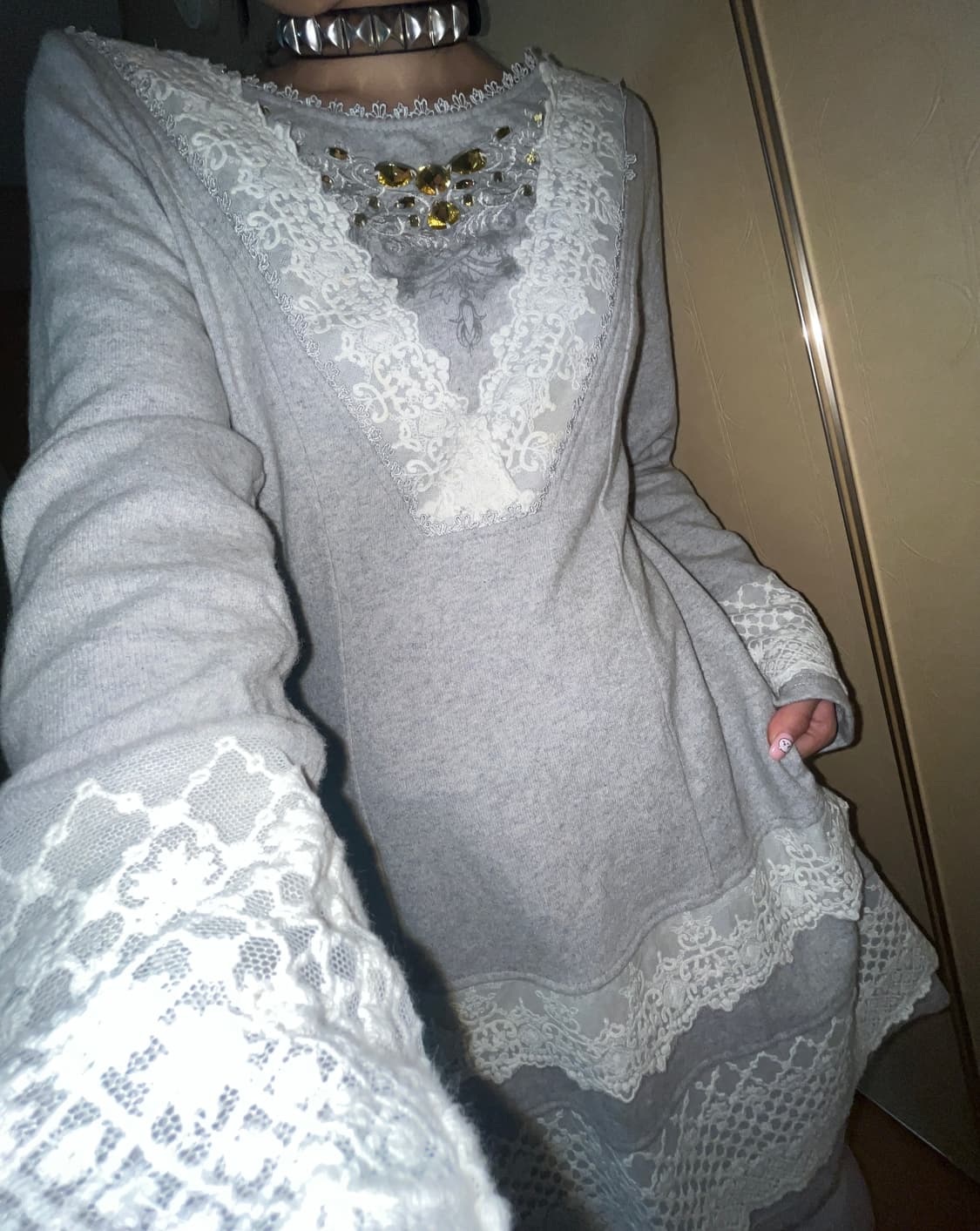 오즈온 쥬얼리 보석 레이스 포인트 그레이 드레스 원피스 상품이미지2