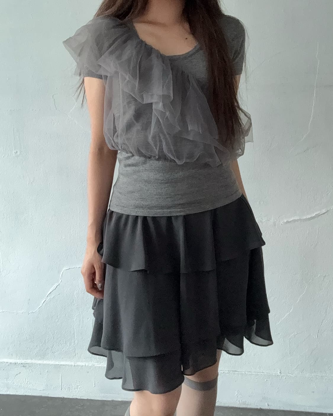Charcoal knit top + bustier set 상품이미지8