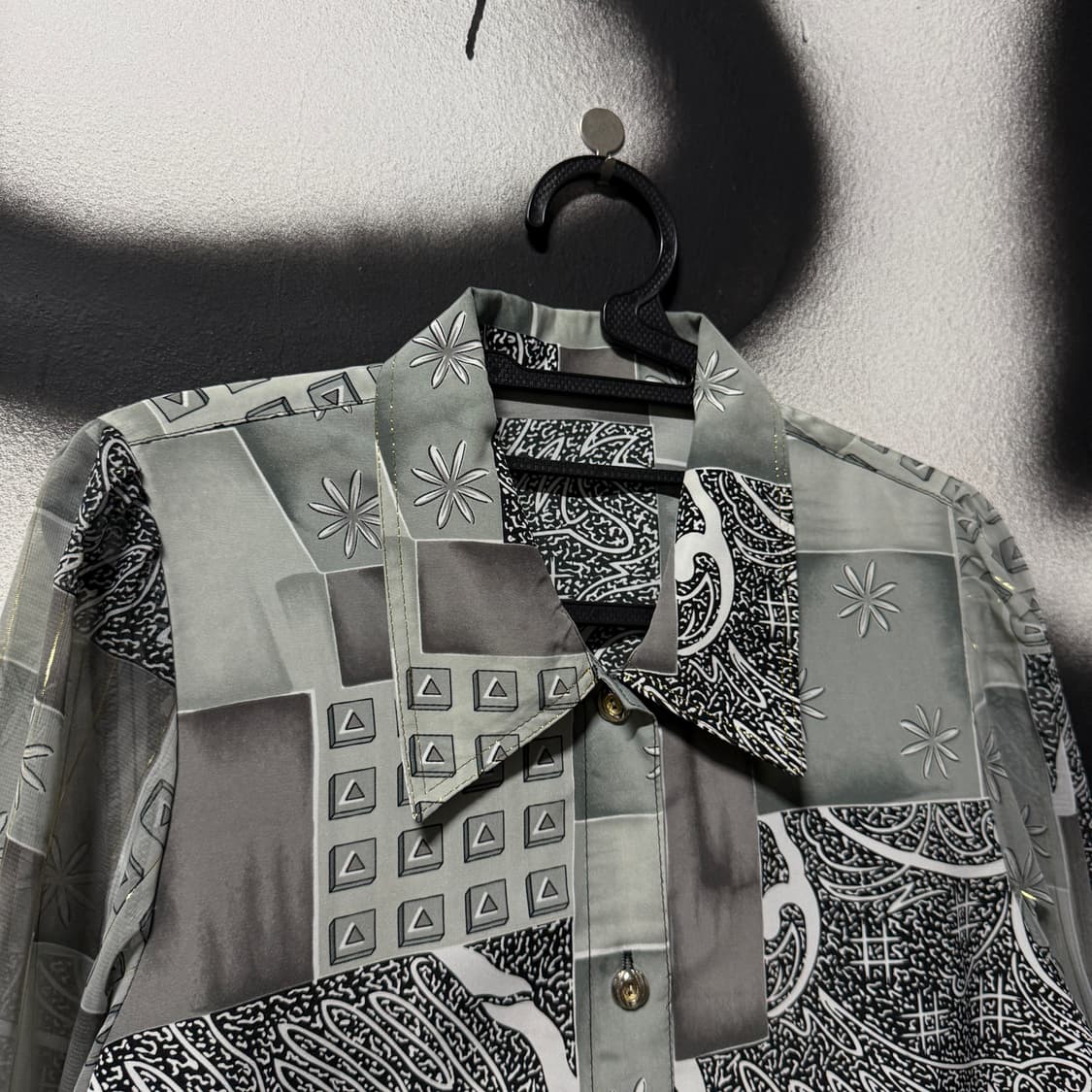 VTG 빈티지 멀티 패턴 금장 시스루 슬리브 셔츠 상품이미지3