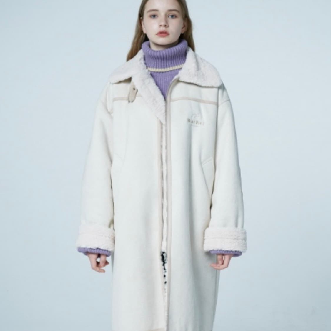 와이케이 양털 오버핏 롱무스탕 아이보리 상품이미지2