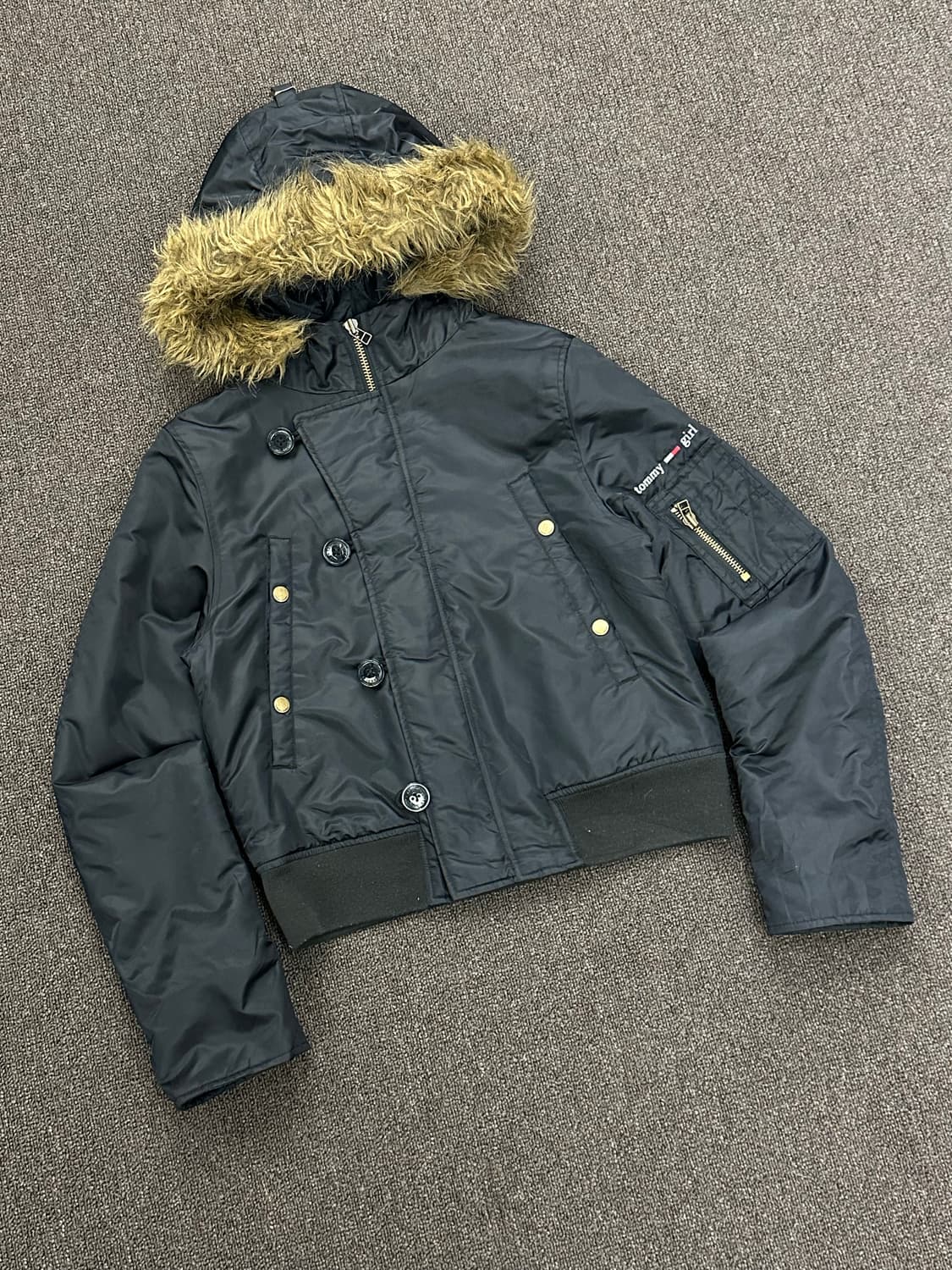 M)Tommy Girl 빈티지 블랙 퍼 후드 패딩 자켓 상품이미지2