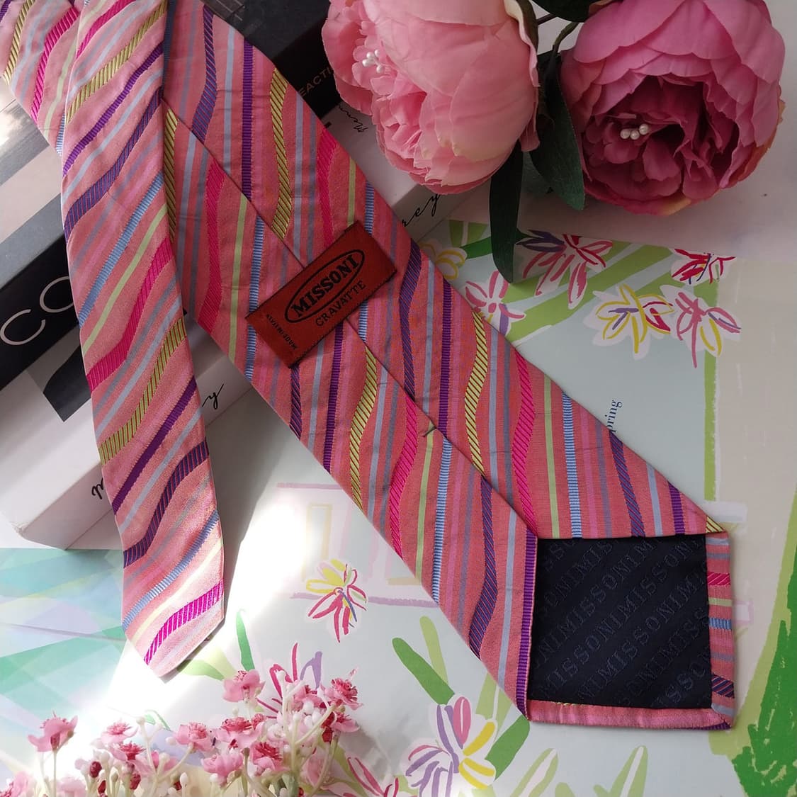 미쏘니 핑크 멀티 스트라이프 넥타이 9.1cm S~A+등급 K2540 상품이미지5