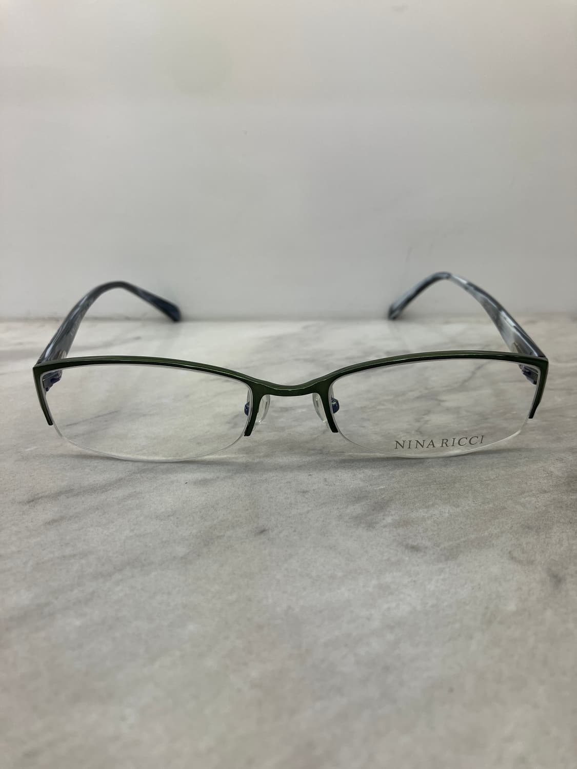 B44 니나리치 NINA RICCI 유광 딥그린 반무테 큐빅 메탈테 안경 상품이미지6