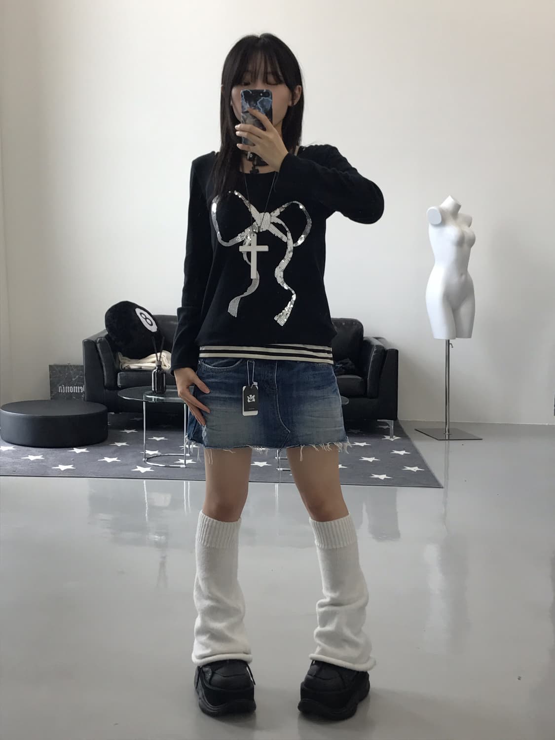 Jpn Ribbon Spangle detail long sleeve 상품이미지1