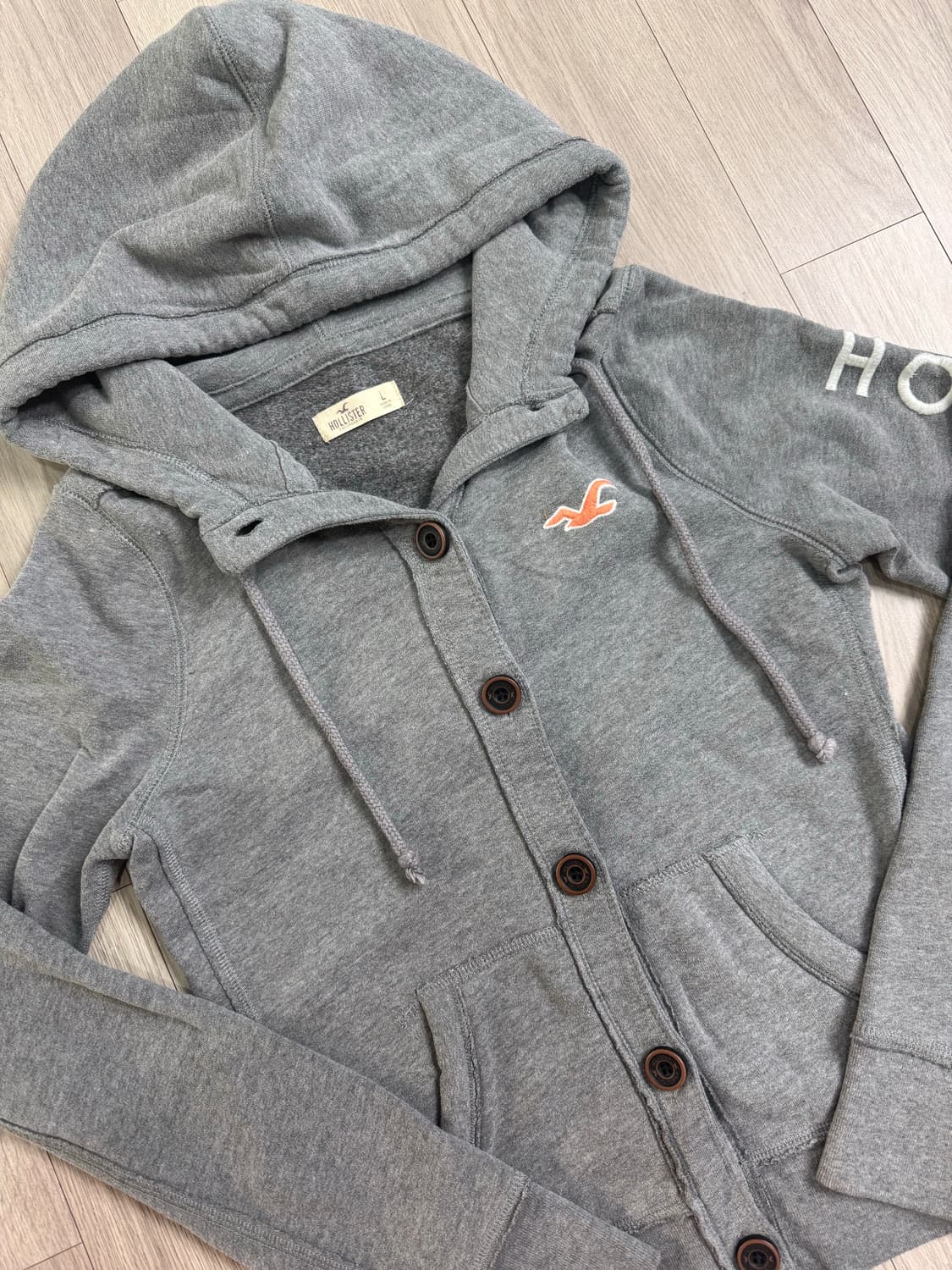 홀리스터 슬림핏 버튼업 후드집업 그레이 상품이미지1