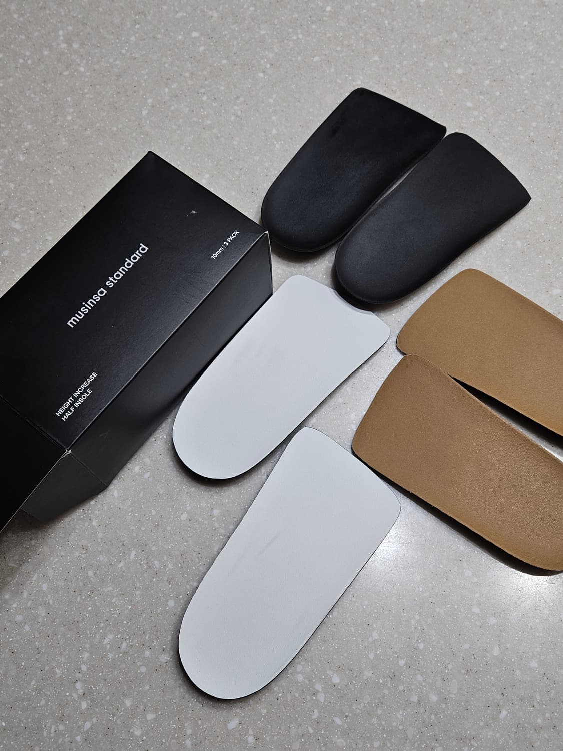 [무신사 스탠다드]키높이 하프 인솔 3팩 [블랙/화이트/탠 브라운] 상품이미지2