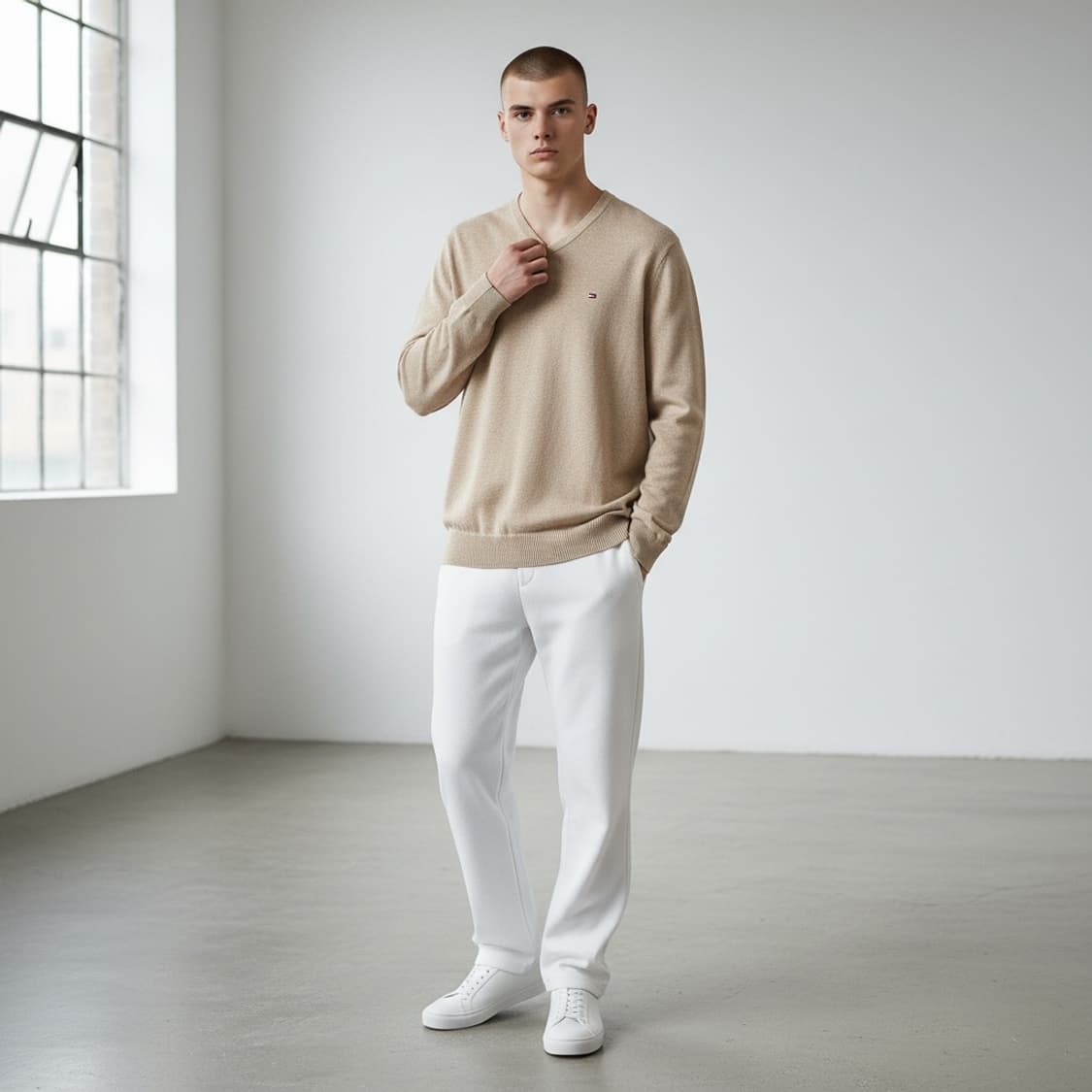 [XL] Tommy 타미힐피거 베이지 코튼 브이넥 니트 상품이미지3