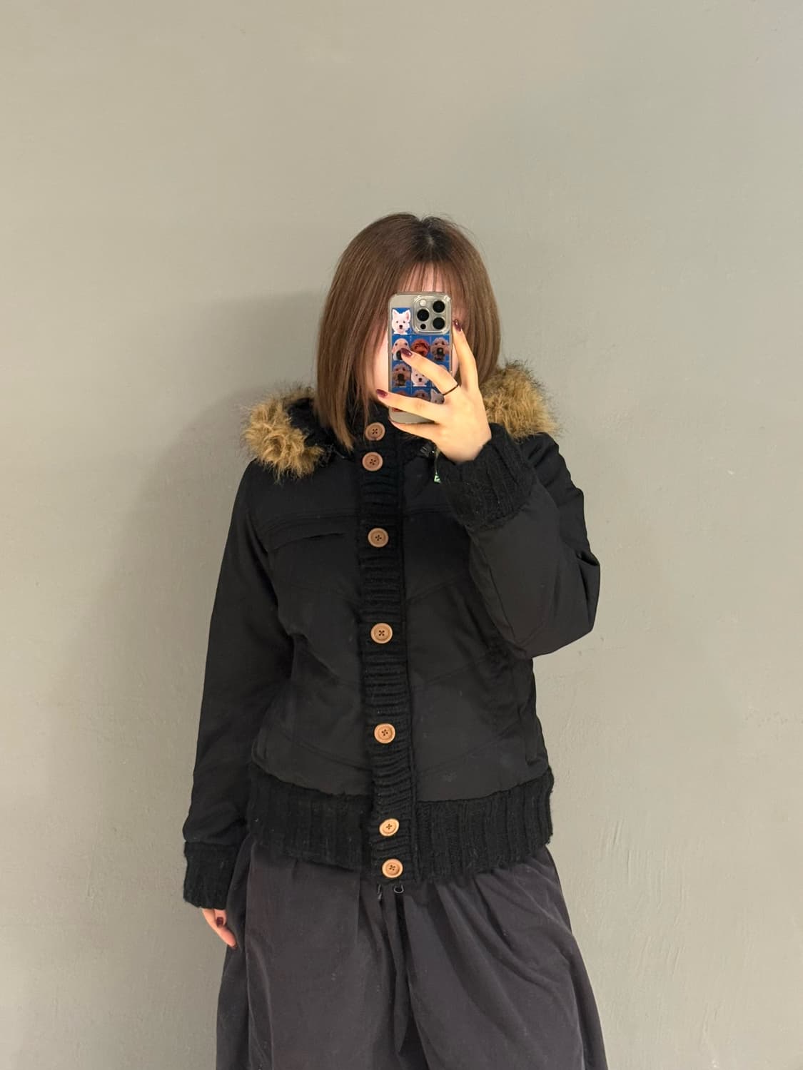 button-up point fur trimming padding 상품이미지2