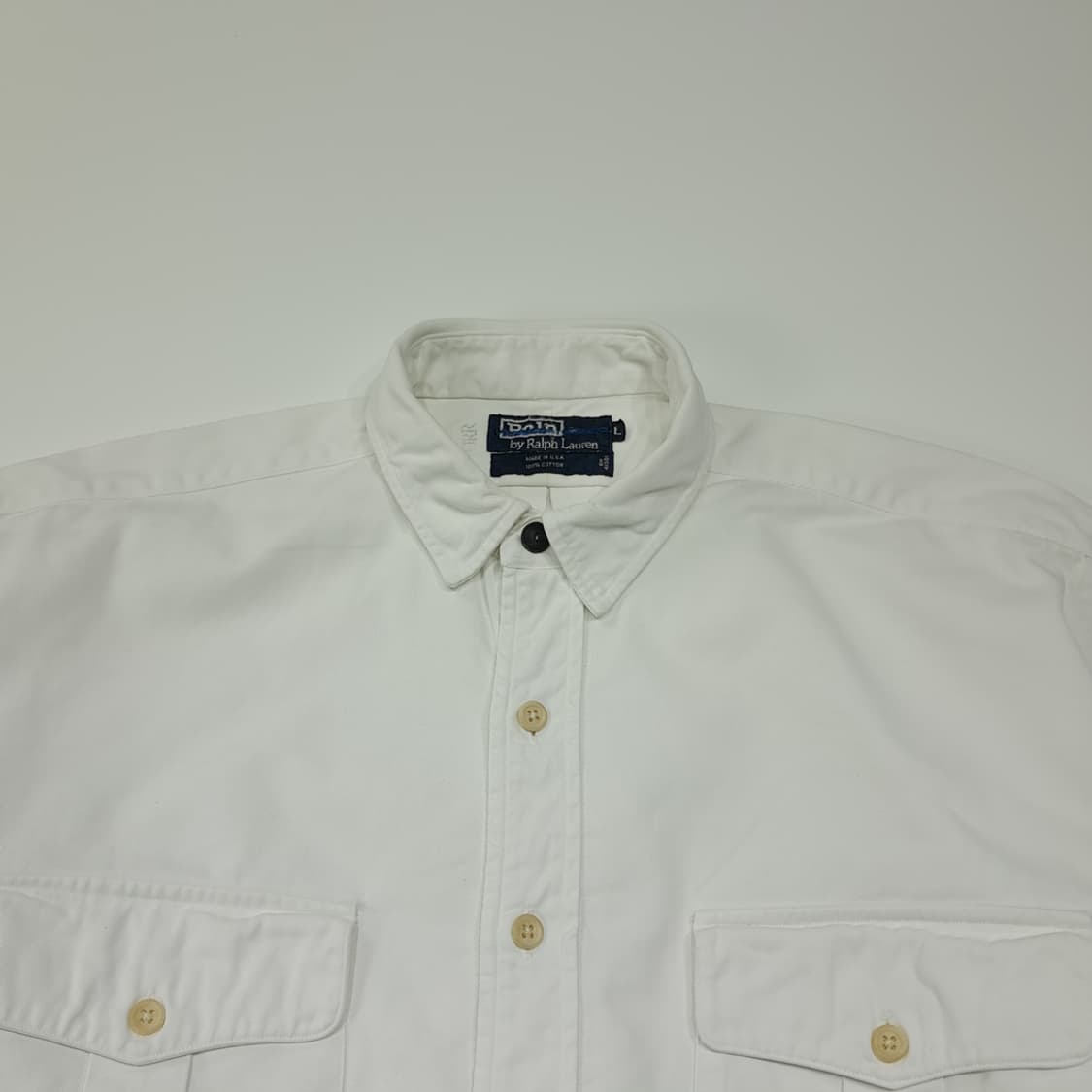 CL582 L 폴로 90s 미국판 코튼 트윌 플랩포켓 화이트 셔츠 남방 상품이미지2