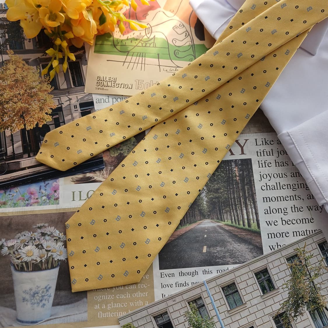 빈폴 실크 옐로우 패턴 넥타이 8.4cm A+등급 A18653
 상품이미지2