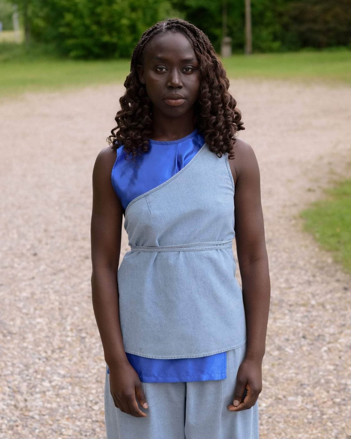 [XS,S,M,L]베이스레인지 Eye 원 숄더 탑/라이트 블루 워시 상품이미지1