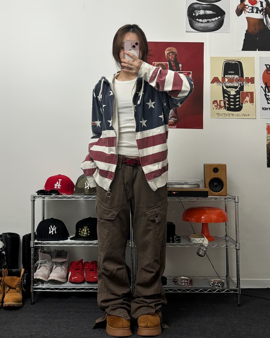 지프 00s USA 성조기 빈티지 워싱 후드집업 상품이미지4