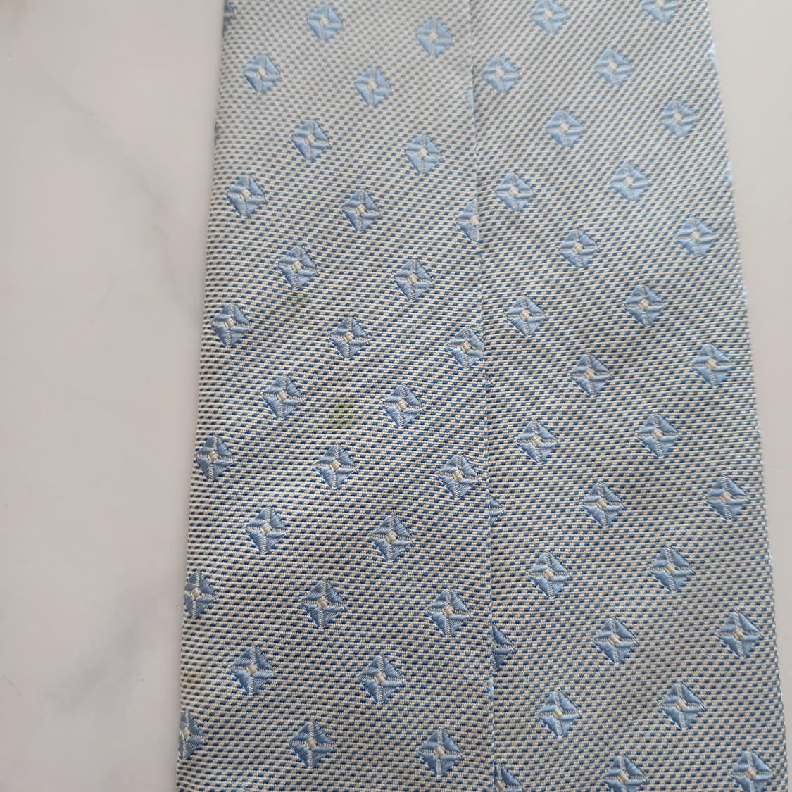 아쿠아스큐텀 실크 베이지&블루 패턴 넥타이 9.5cm A등급 A18643 상품이미지7