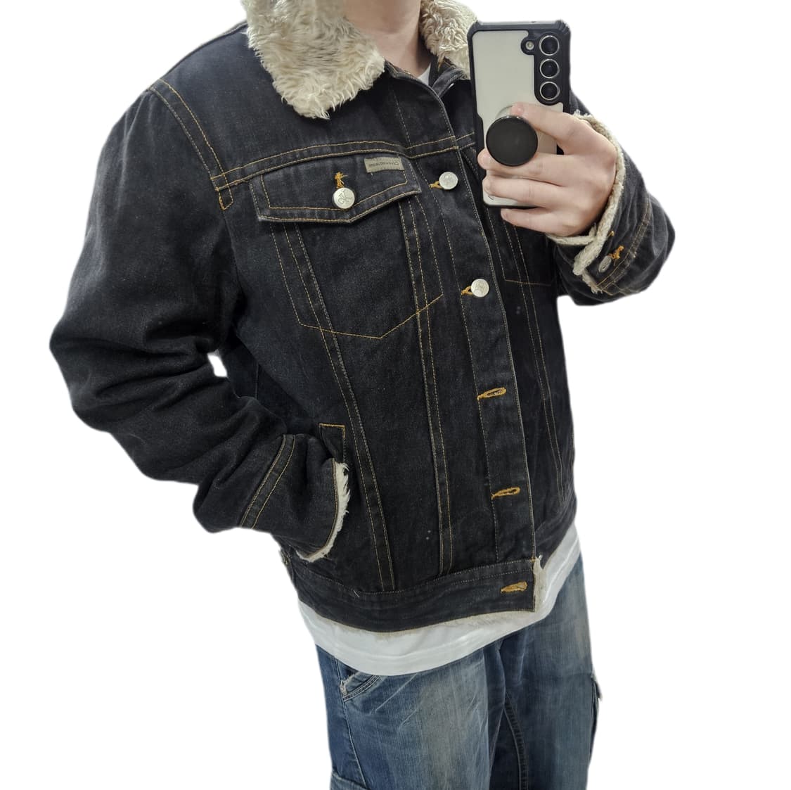 M 95-100) 캘빈클라인 흑청 쉐르파 퍼 데님자켓 상품이미지1