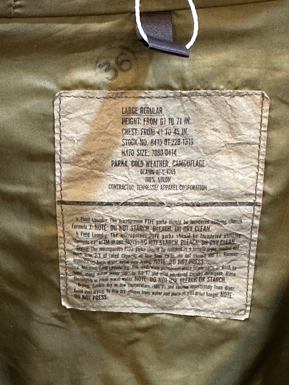 미군 1세대 ECWCS 우드랜드 고어텍스 파카 상품이미지7